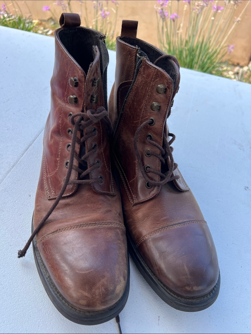 Men's structure Brown Leather Lace-Up Boots